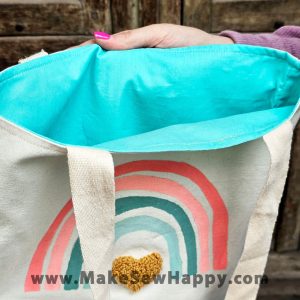 کیف توت بگ طرح رنگین کمان و قلب کرم رنگ