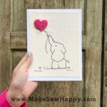 کارت پستال پارچه‌ای طرح فیل با بادکنک صورتی