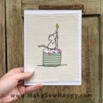 کارت پستال پارچه‌ای طرح کیک تولد و موش