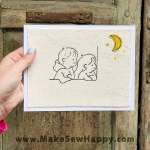 کارت پستال پارچه‌ای طرح دختر و پسر و ماه