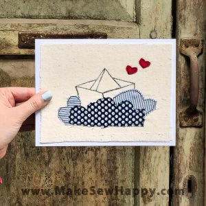 کارت پستال پارچه‌ای طرح قایق و موج‌های آبی