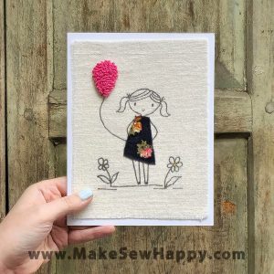 کارت پستال پارچه‌ای طرح دختربچه بادکنک صورتی