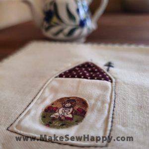 دستگیره آشپزخانه پارچه‌ای مدل خانه طرح آدمک رنگ سفید