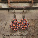 گوشواره نخی بافت رنگ نارنجی و سرمه‌ای و آبی روشن