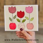 کارت پستال پارچه‌ای طرح سه گلدان گل قرمز