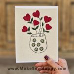 کارت پستال پارچه‌ای طرح گلدان گل قلبی