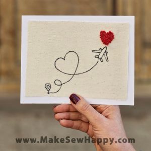 کارت پستال پارچه‌ای طرح هواپیما و قلب